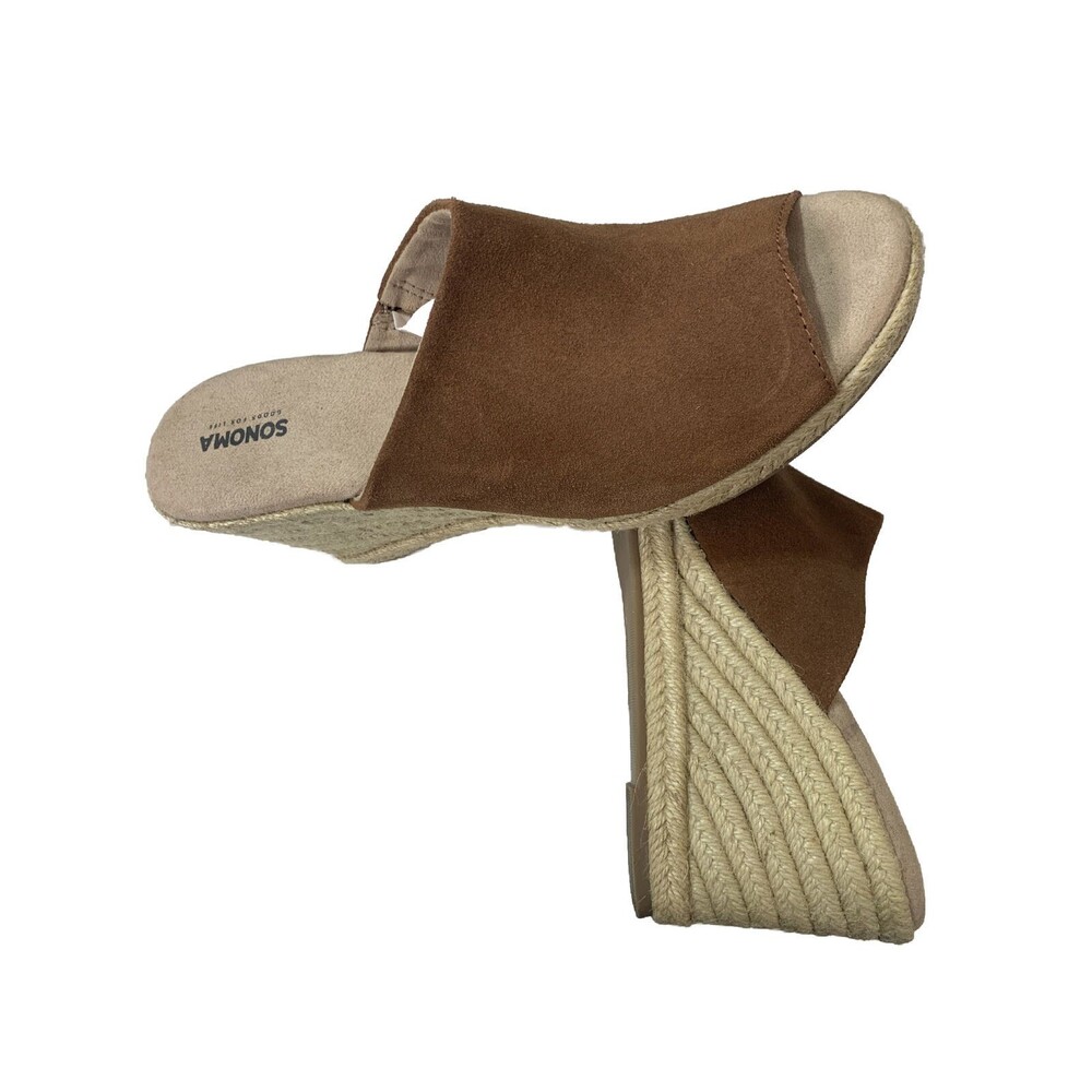 Womens Wedge Heel Sandals Slides Sz 8.5 Tan Leather Jute Rope Heels Sonoma Kohls